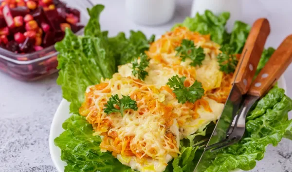 Фото блюда: Куриные отбивные с морковью и луком