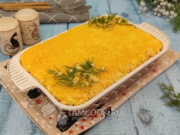 Фото блюда: Салат «Мимоза» с колбасным сыром