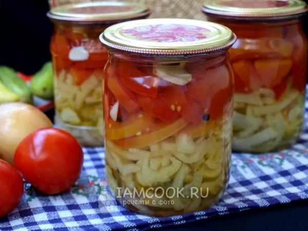 Фото блюда: Салат из огурцов и помидоров на зиму