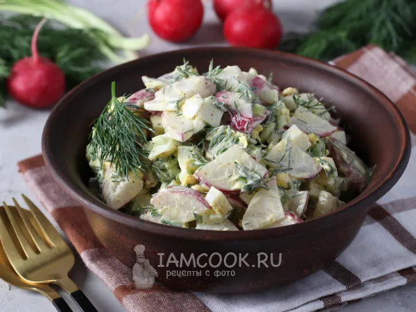 Фото блюда: Салат из редиски с яйцом и сметаной