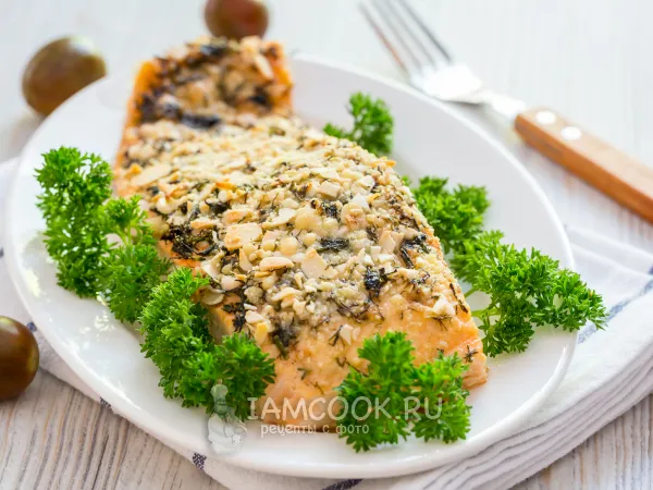 Фото блюда: Семга, запеченная с сыром и миндалем