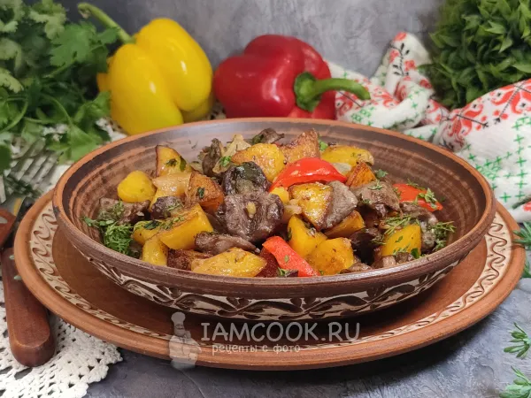 Фото блюда: Жаркое из куриных сердечек