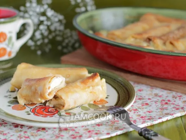 Фото блюда: Блинчики с творогом запеченые в духовке