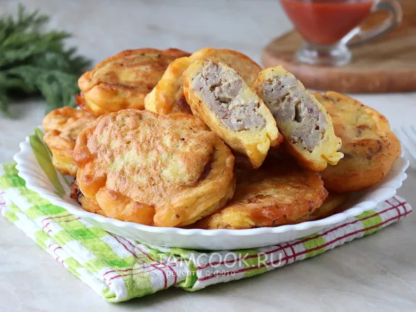 Фото блюда: Мясной рулет с сыром в кляре (из фарша)