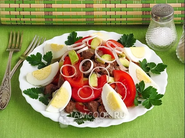 Фото блюда: Салат из куриной печени с авокадо
