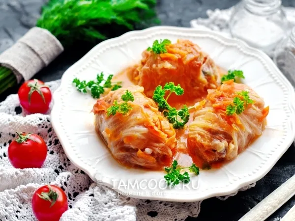 Фото блюда: Голубцы из пекинской капусты с курицей и рисом