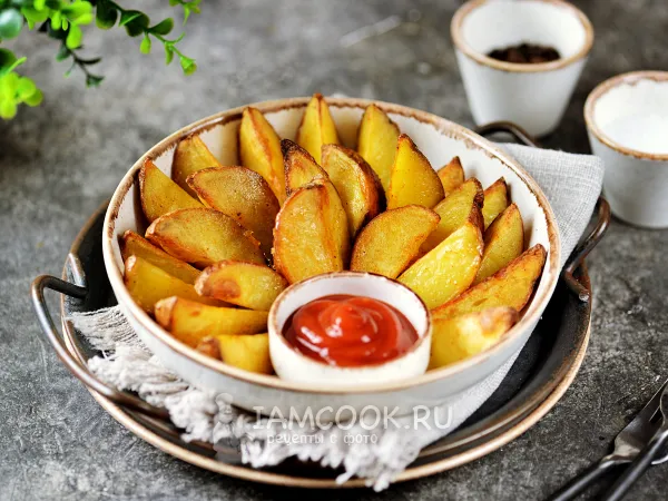 Фото блюда: Картошка по-деревенски с майонезом в духовке