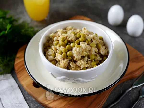 Фото блюда: Овсяная каша на воде с зеленым горошком и чесноком