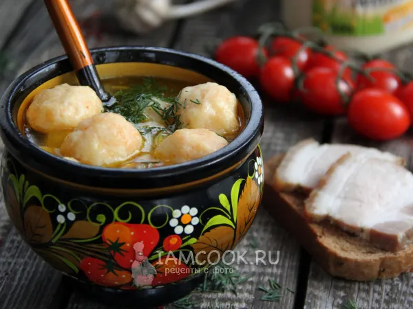 Фото блюда: Куриный суп с сырными шариками и картофелем