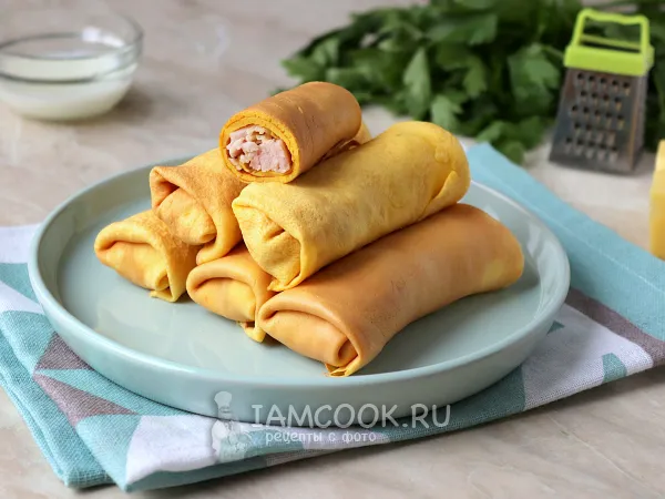 Фото блюда: Яичные блины с сыром и ветчиной