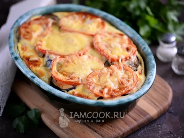 Фото блюда: Картошка с баклажанами и помидорами в духовке