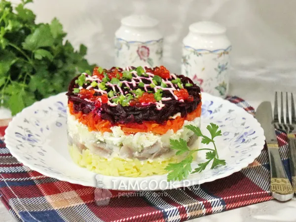 Фото блюда: Селедка под шубой с маринованным луком