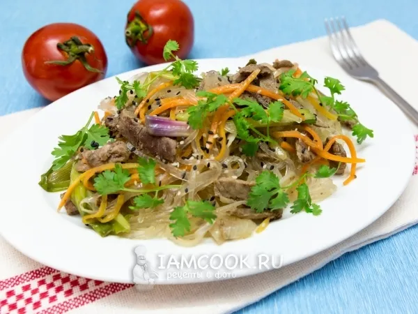 Фото блюда: Фунчоза с говядиной и овощами