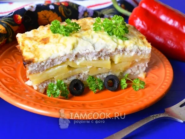 Фото блюда: Картошка с куриным фаршем в духовке