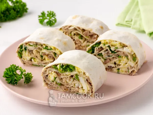Фото блюда: Рулет из лаваша со скумбрией