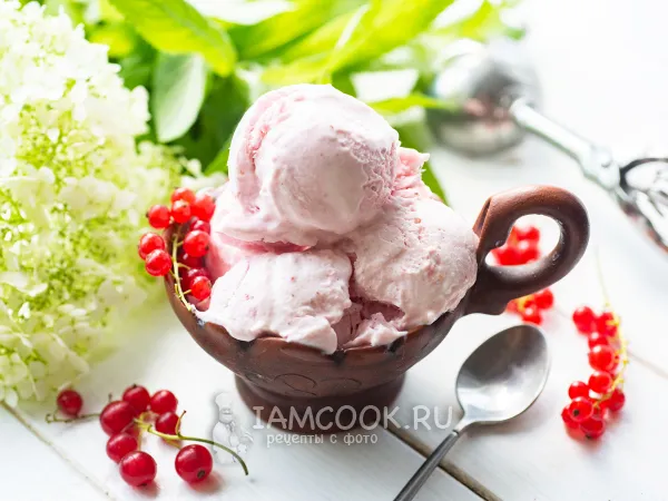 Фото блюда: Сливочное мороженое с красной смородиной