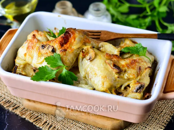 Фото блюда: Куриные крылышки с грибами в духовке