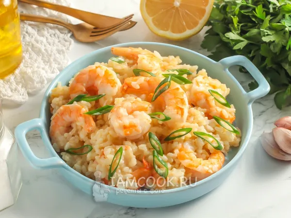 Фото блюда: Чесночный рис с креветками
