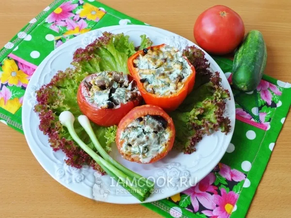 Фото блюда: Перец и томаты, фаршированные куриной печенью