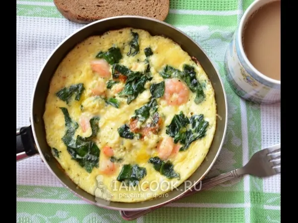 Фото блюда: Омлет со шпинатом и креветками