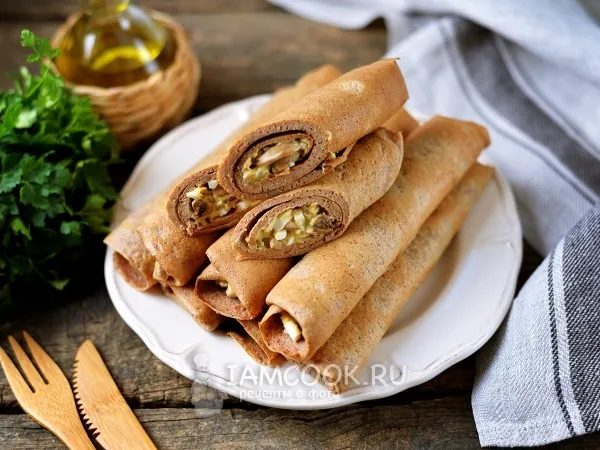 Фото блюда: Блинчики из куриной печени, фаршированные жареными грибами