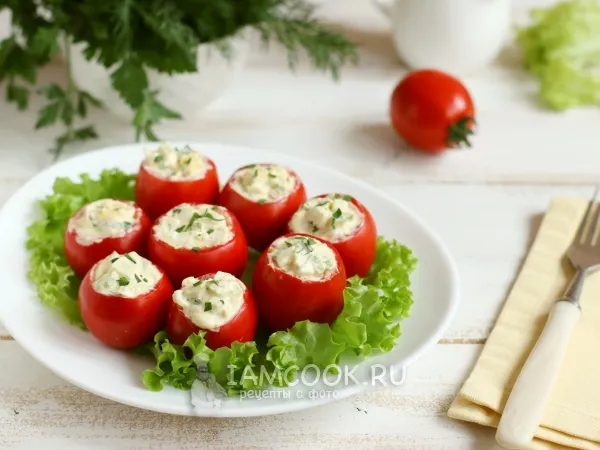 Фото блюда: Помидоры, фаршированные яичным салатом