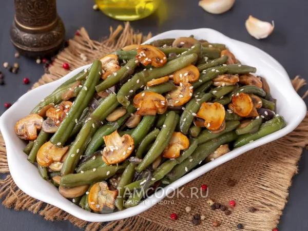 Фото блюда: Жареная стручковая фасоль с грибами