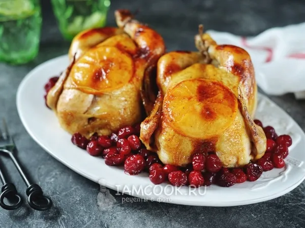 Фото блюда: Цыплята корнишоны с апельсинами и клюквой в духовке