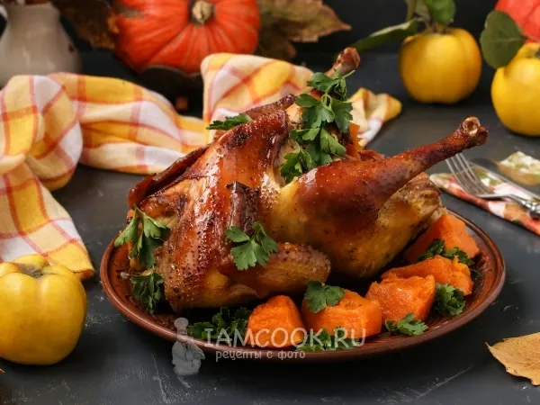 Фото блюда: Курица с тыквой и айвой в пакете для запекания