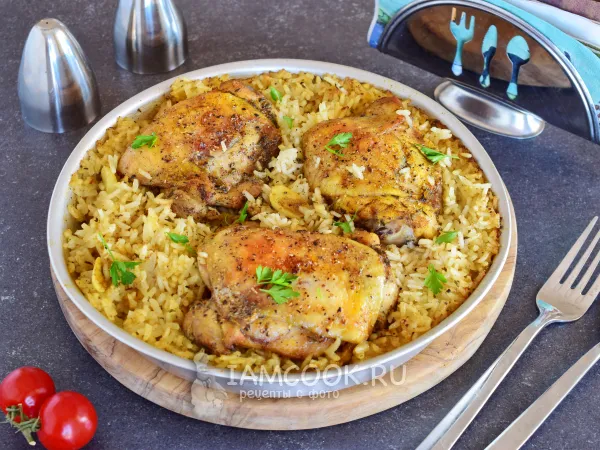 Фото блюда: Курица с рисом в пиве в духовке