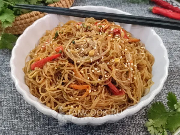 Фото блюда: Фунчоза с грибами эноки