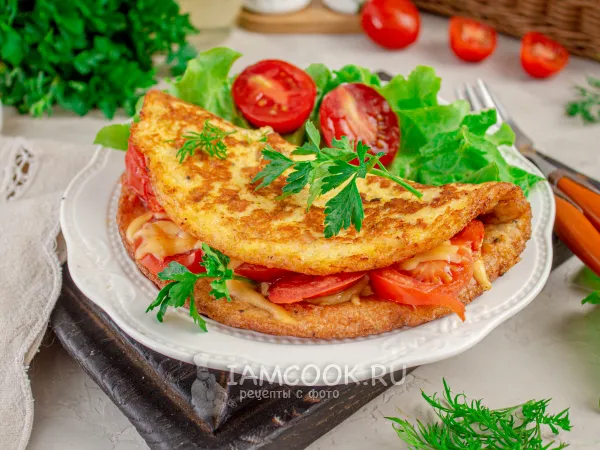Фото блюда: Омлет с куриным фаршем (на сковороде)