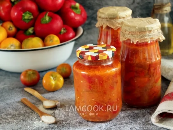 Фото блюда: Вареный салат из сладкого перца и помидоров на зиму