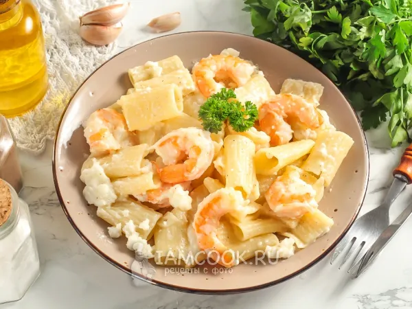 Фото блюда: Паста с креветками и творожным сыром