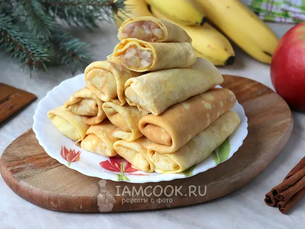Фото блюда: Блины с начинкой из бананов и яблок