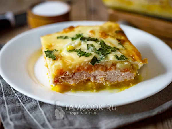 Фото блюда: Запеканка из картофеля, фарша и тыквы