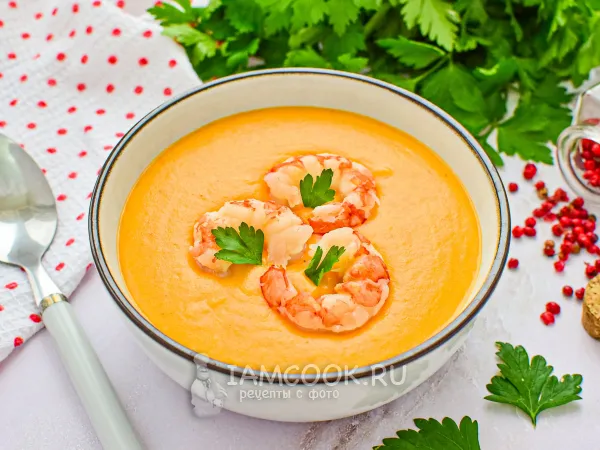 Фото блюда: Томатный крем-суп с креветками