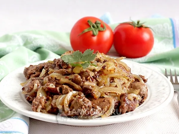 Фото блюда: Куриная печень жареная с луком
