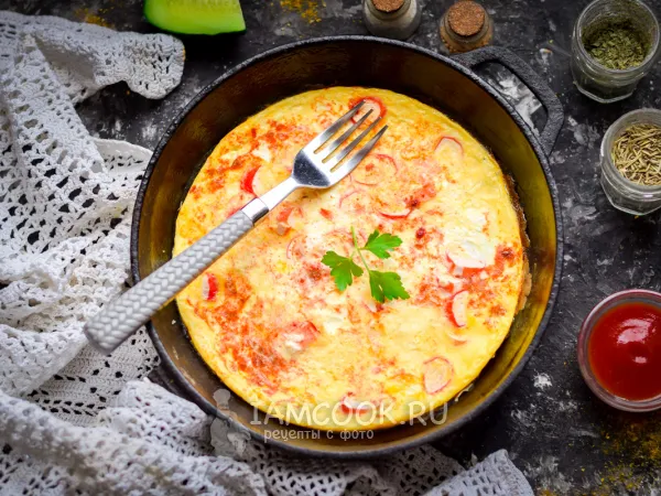 Фото блюда: Омлет с творогом и крабовыми палочками