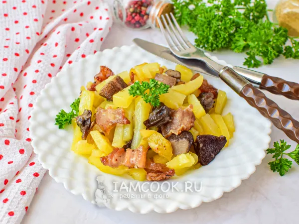 Фото блюда: Жареная картошка с салом и грибами