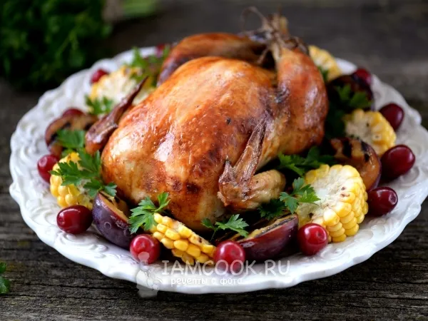 Фото блюда: Курица, фаршированная картошкой, в духовке