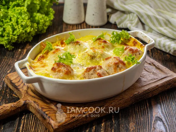 Фото блюда: Цветная капуста с фрикадельками в духовке