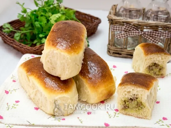 Фото блюда: Пирожки с мясом и рисом в духовке