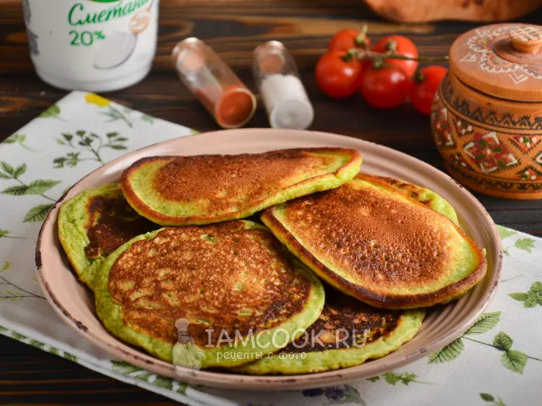 Фото блюда: Оладьи со шпинатом (на кефире)