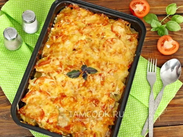 Фото блюда: Мясо по-французски с картошкой и помидорами