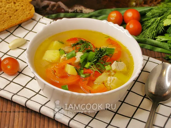 Фото блюда: Диетический овощной суп на курином бульоне