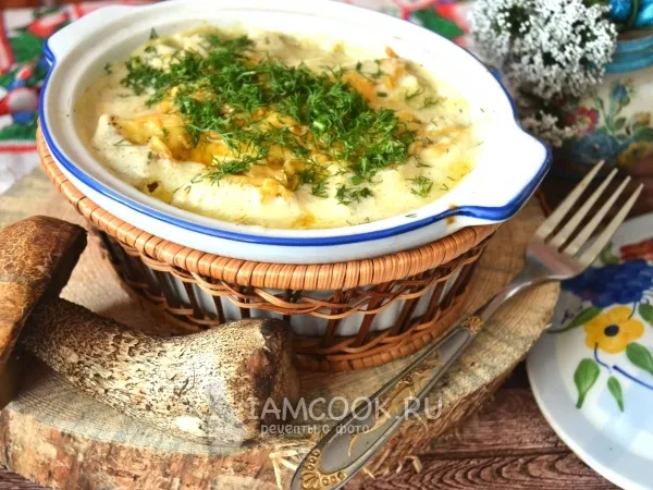Фото блюда: Картошка с грибами и майонезом в духовке
