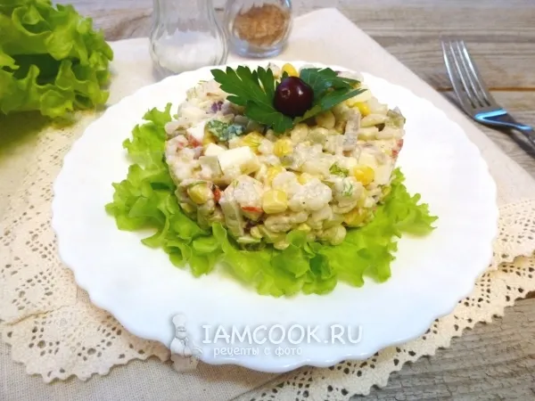 Фото блюда: Салат с перловкой, курицей и кукурузой