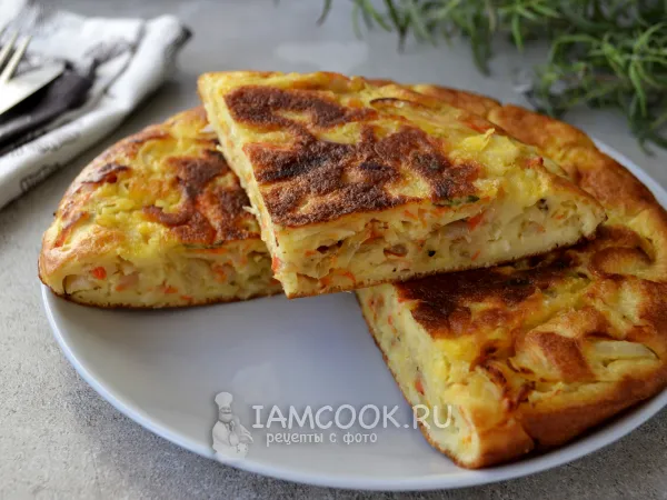 Фото блюда: Пирог с капустой на кефире на сковороде