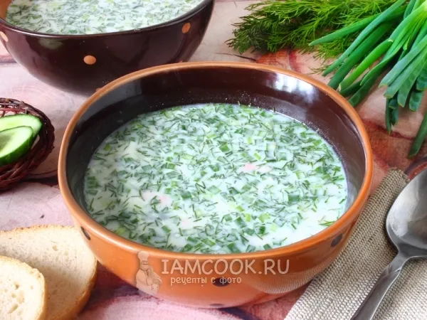 Фото блюда: Окрошка на кефире с минералкой и горчицей